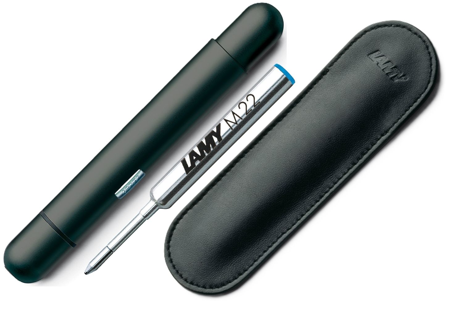 LAMY PICO Schwarz/Black 288 Kugelschreiber + Leder Etui + Ersatz Mine M22 M Blau - SET