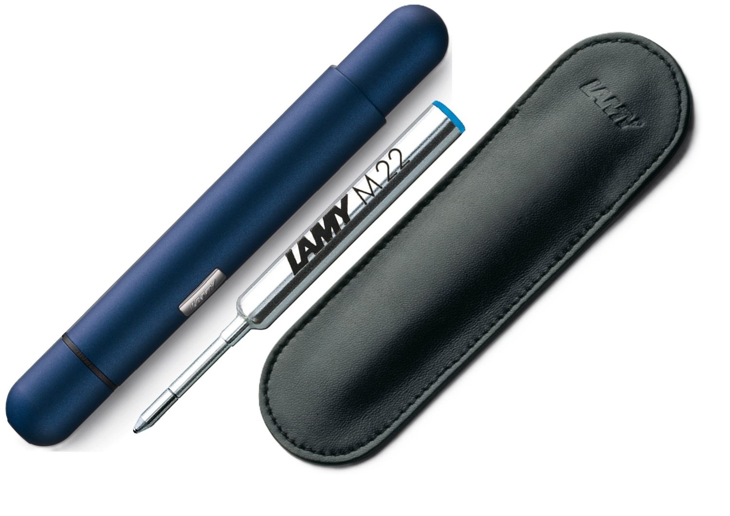 LAMY PICO Imperial Blue/Dunkel Blau288 Kugelschreiber + Leder Etui + Ersatz Mine M22 M Blau - SET