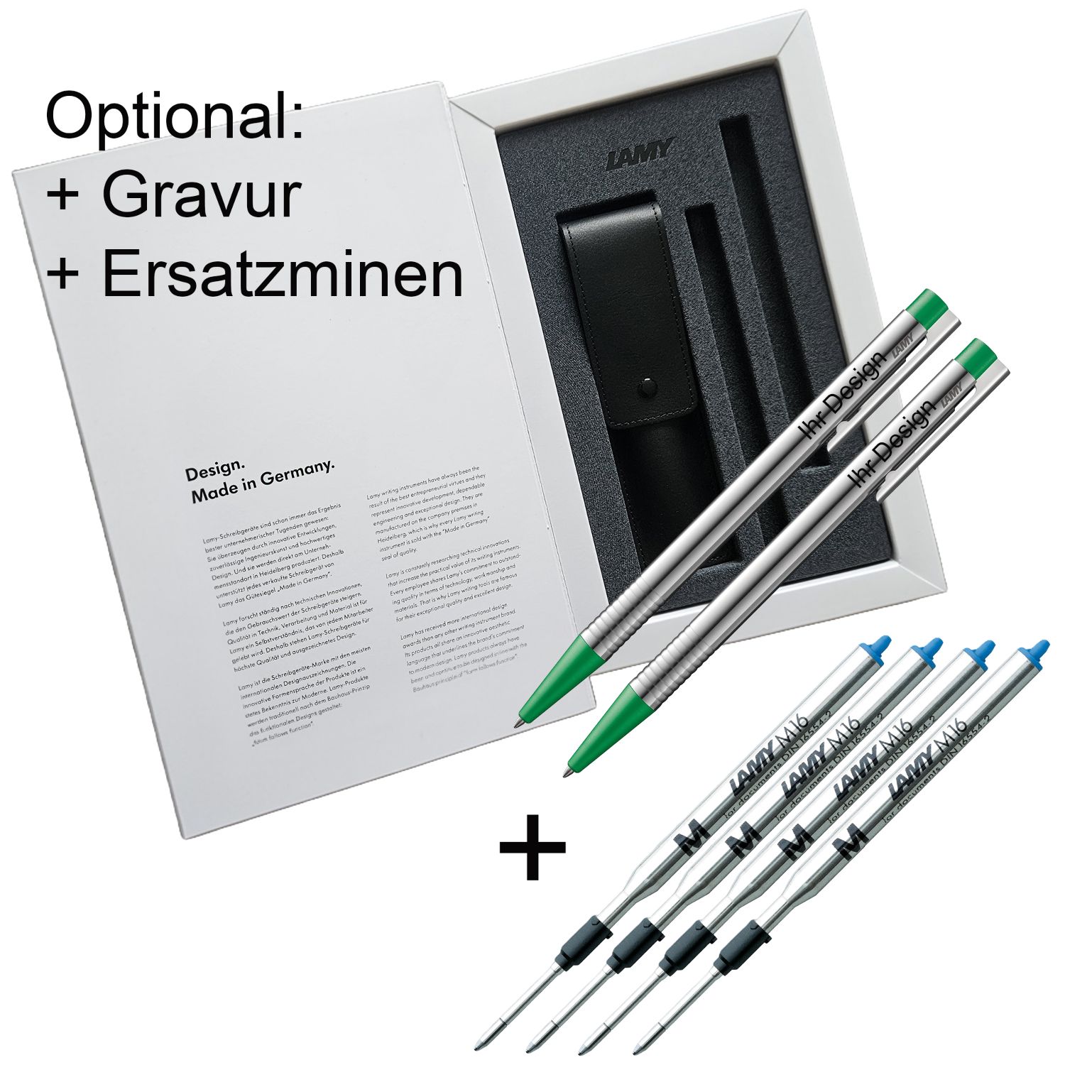 LAMY Logo SET Kugelschreiber grün / Gravur M16 mittel blau Ersatzminen - AUSWAHL