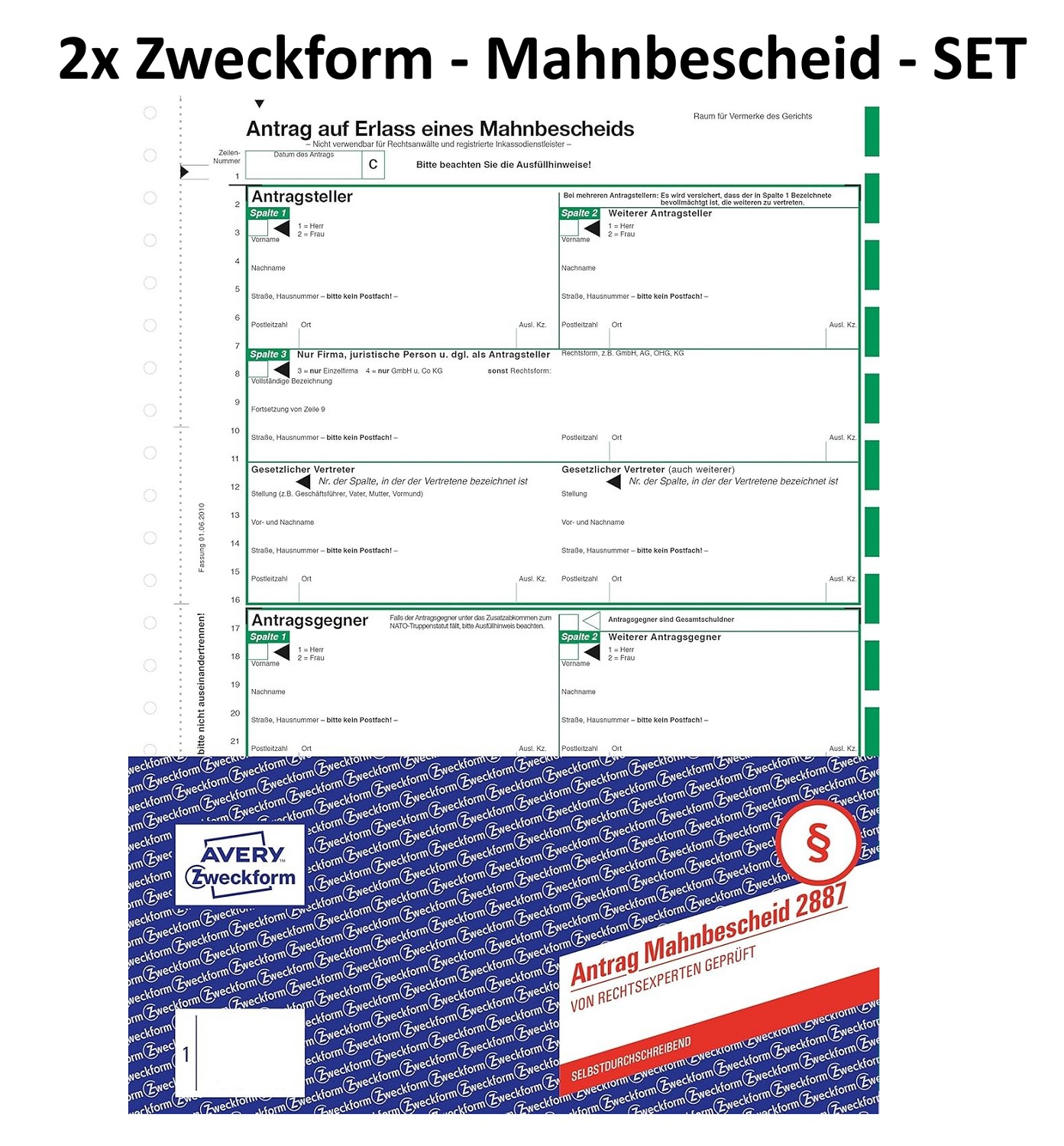 2x AVERY ZWECKFORM 2887 MAHNBESCHEID A4 - selbstdurchschreibend - 2 seitig