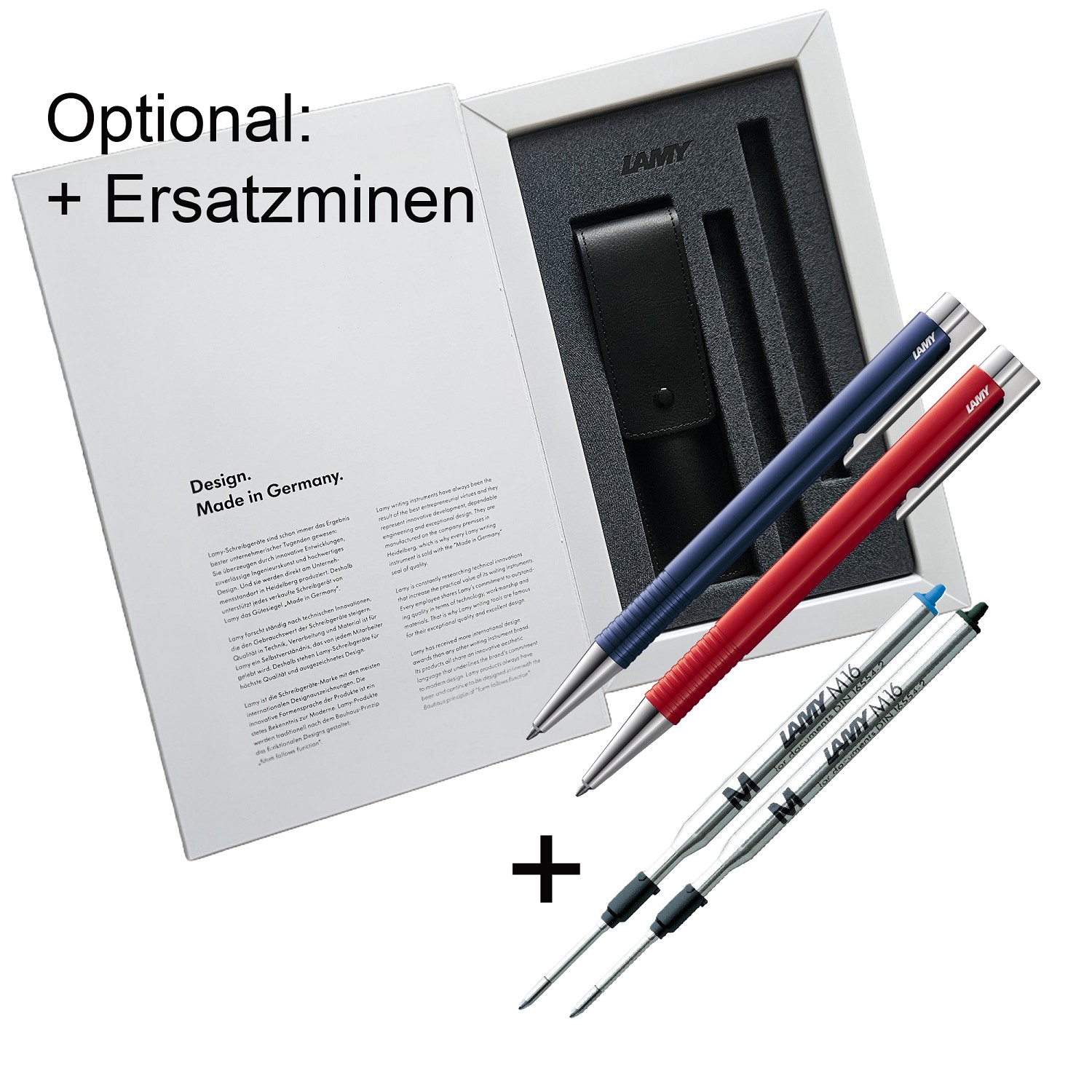 2x LAMY Logo Kugelschreiber blau + rot // 204 M+ M16 M Ersatzmine Mittel SET