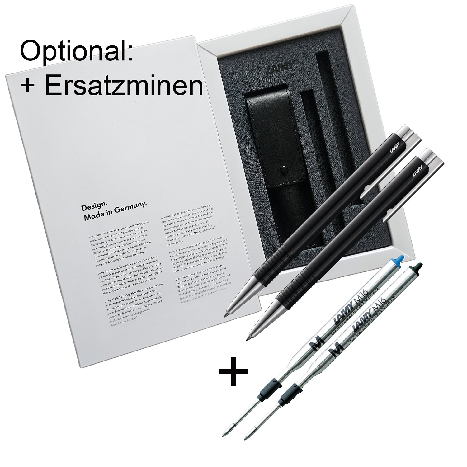 2x LAMY Logo Kugelschreiber schwarz 204 M+ M16 M Ersatz Mine Mittel blau - SET