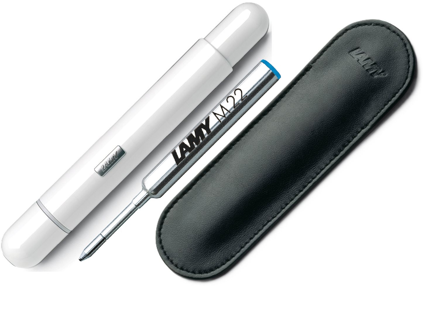 LAMY PICO Weiß/White glänzend 288 Kugelschreiber + Leder Etui + Ersatz Mine M22 M Blau - SET