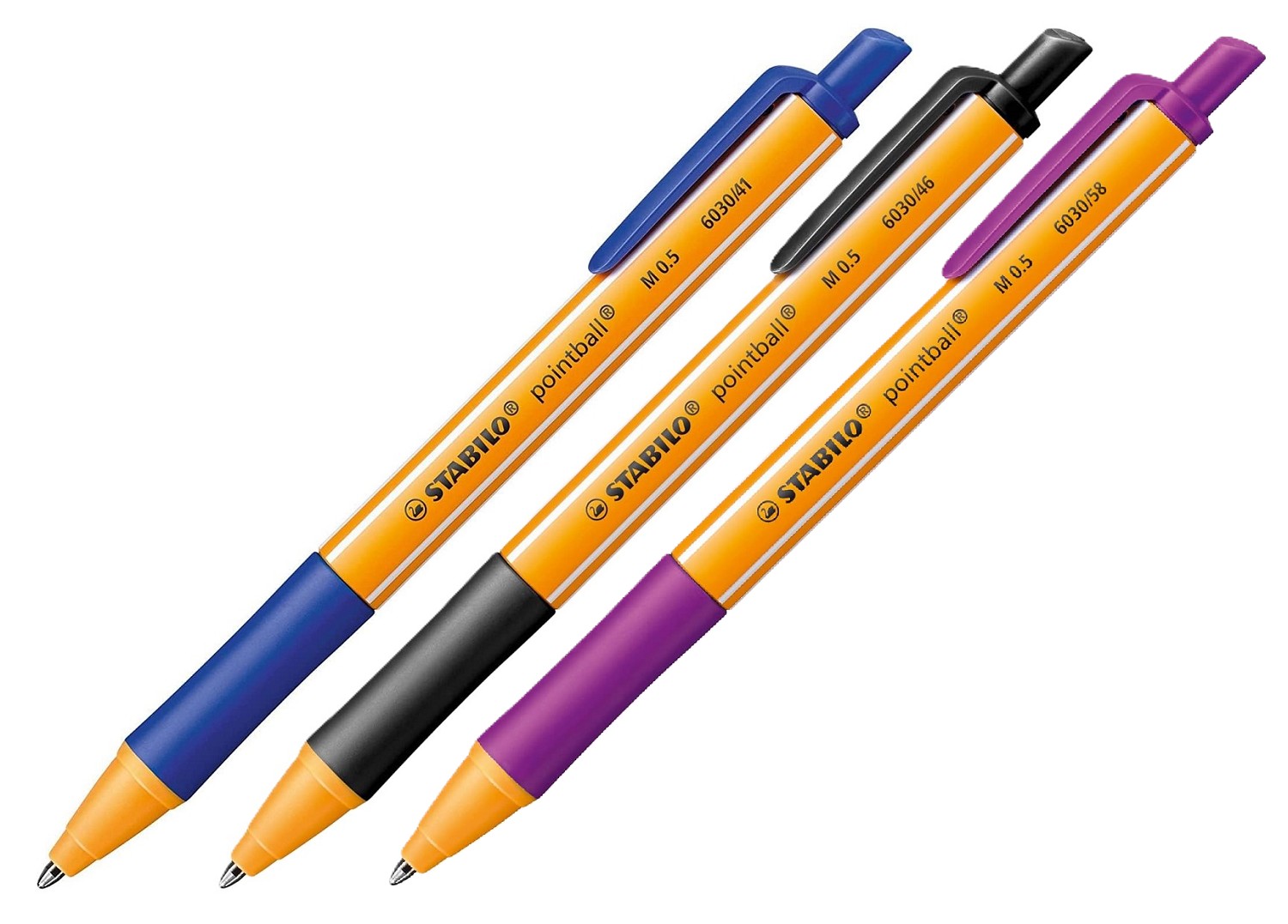 3x STABILO Kugelschreiber Pointball - Blau + Schwarz + Lila 0,5 6030 41 46 58 - SET
