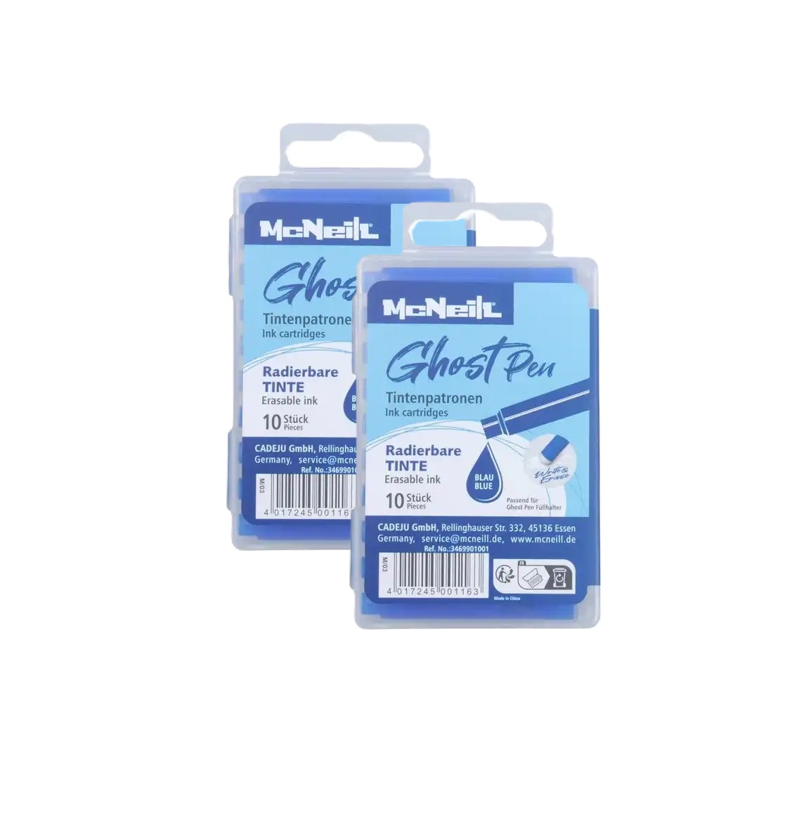 20x McNeill Tinten Patronen Blau löschbar/radierbar in Etui - GHOST PEN - SET