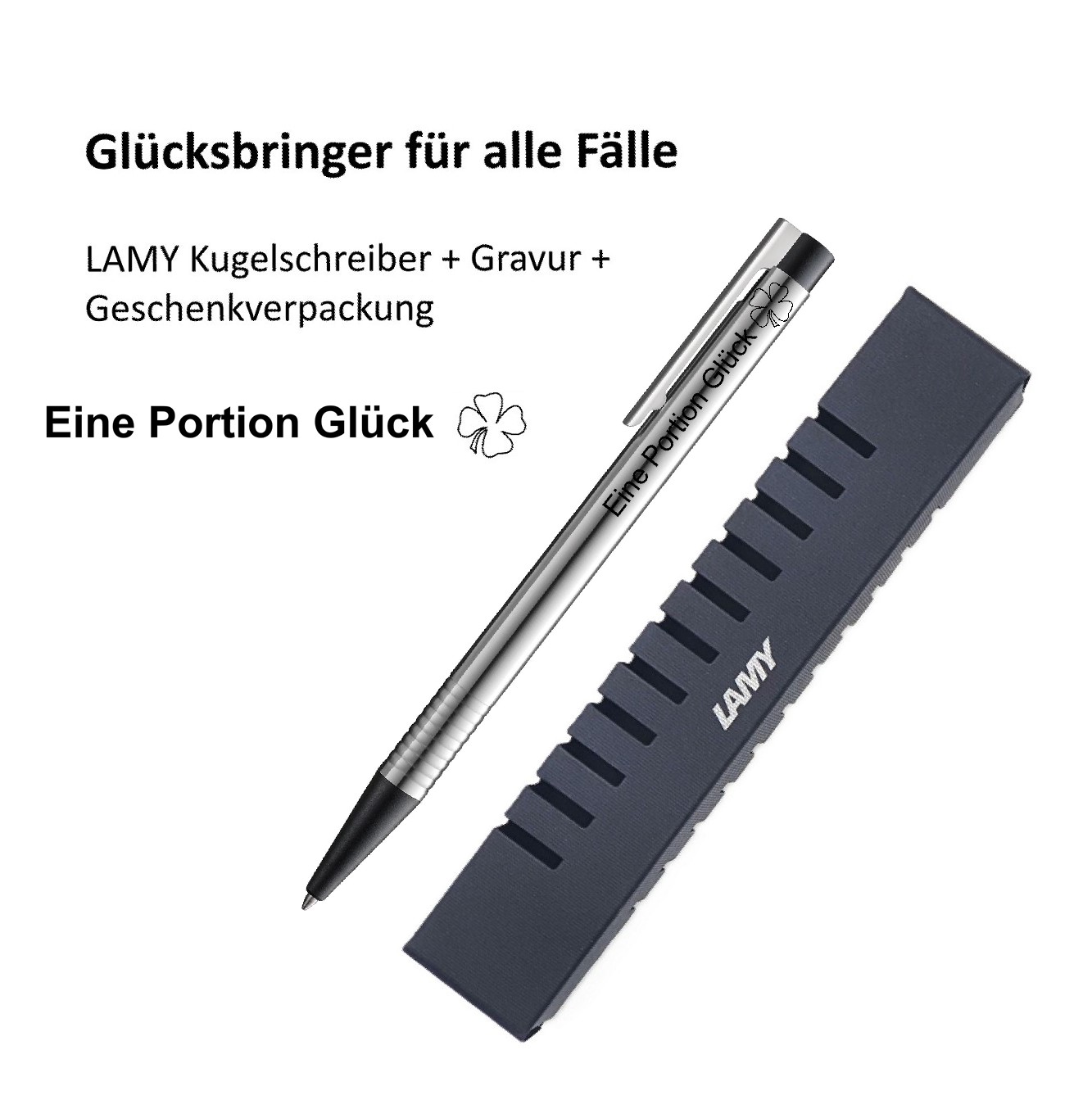 LAMY Kugelschreiber schwarz Geschenk Gravur Kleeblatt Prüfung Glücksbringer Eine Portion Glück