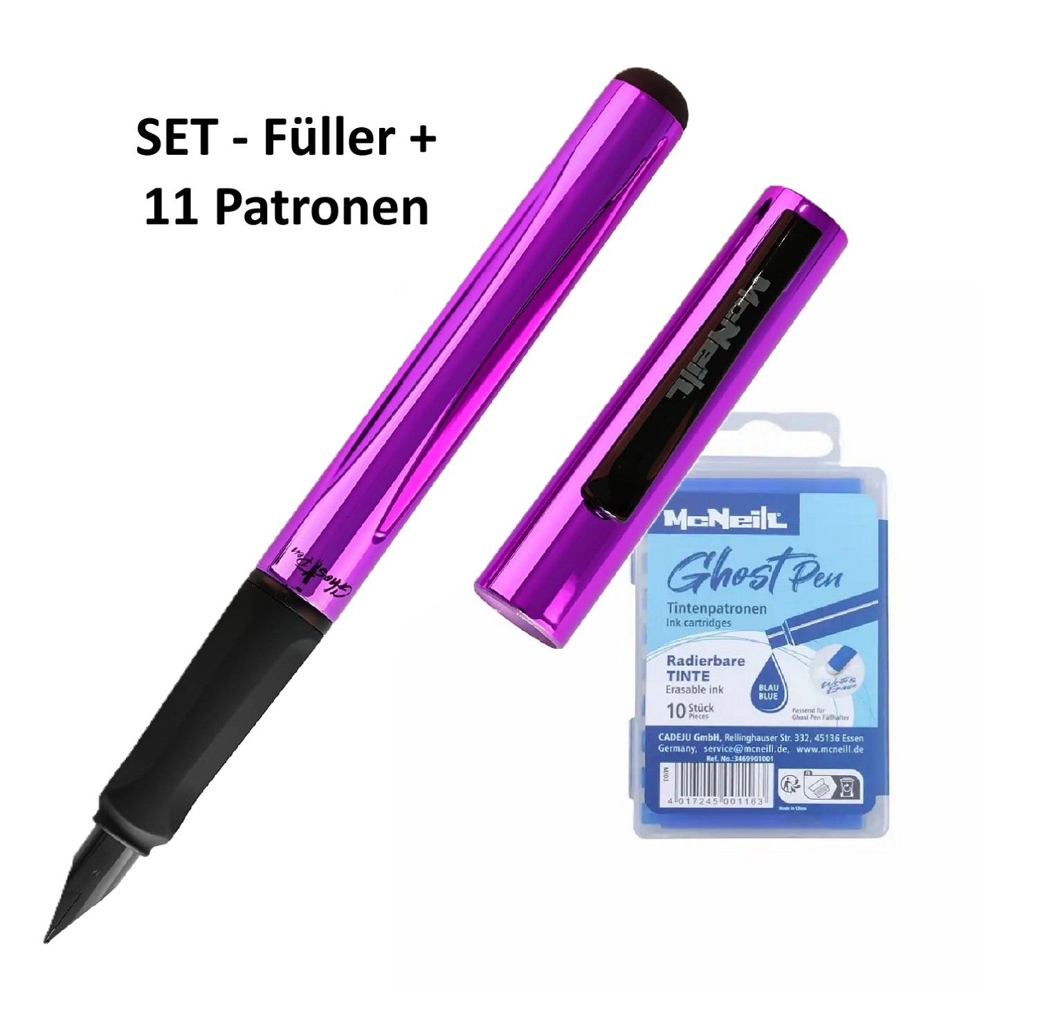 McNeill Ghost Pen Metallic Lila Füller + 11 Patronen blau löschbar/radierbar - SET