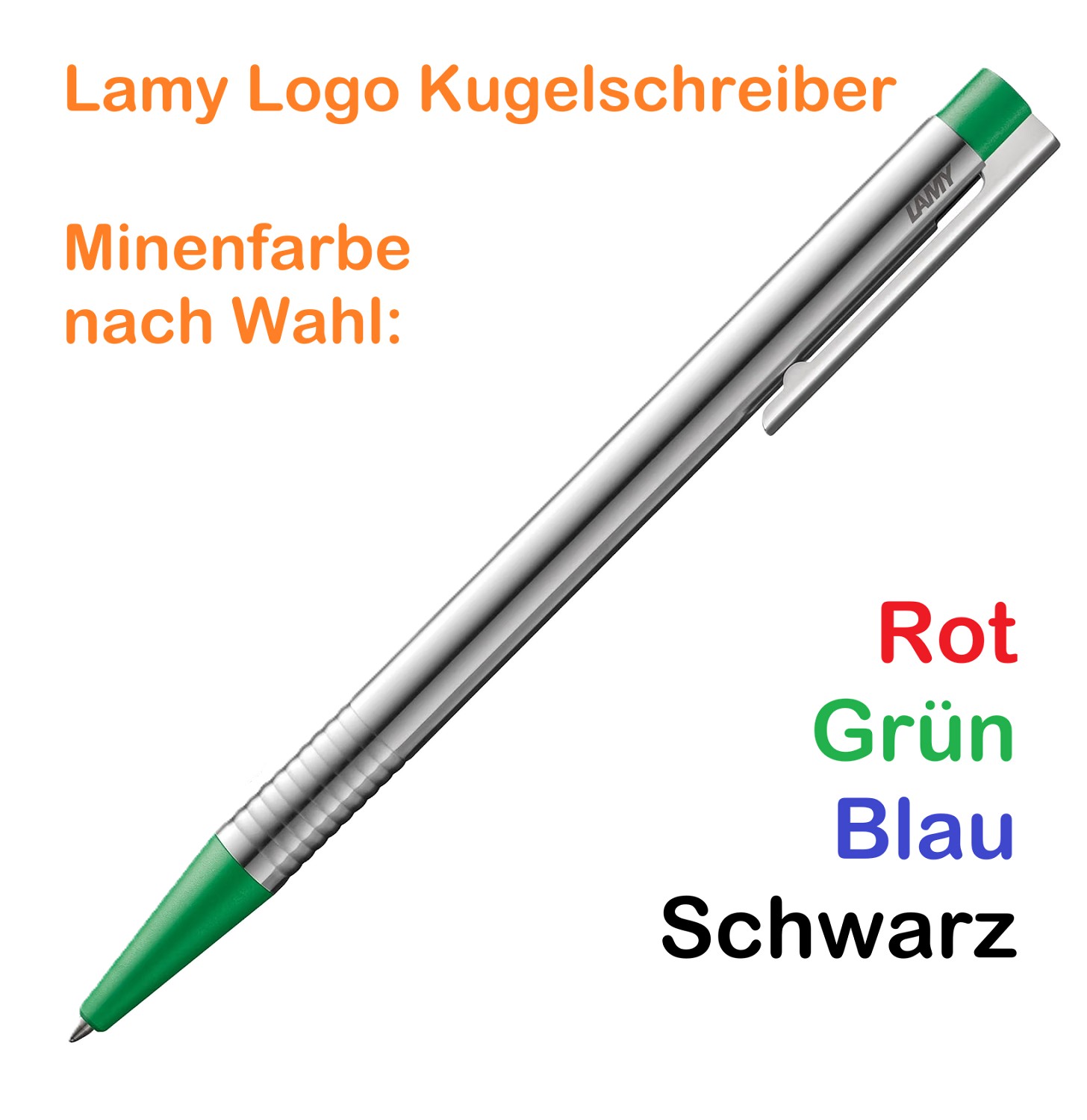 LAMY logo Kugelschreiber 205 Grün mit Minenwechsel / Farbwunsch (grün, schwarz, rot und blau)