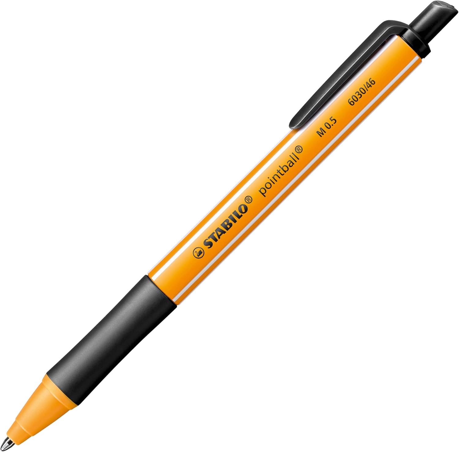 1x Kugelschreiber/Pointball mit Druckknopf + Clip -  STABILO Schwarz 6030 46 0,5