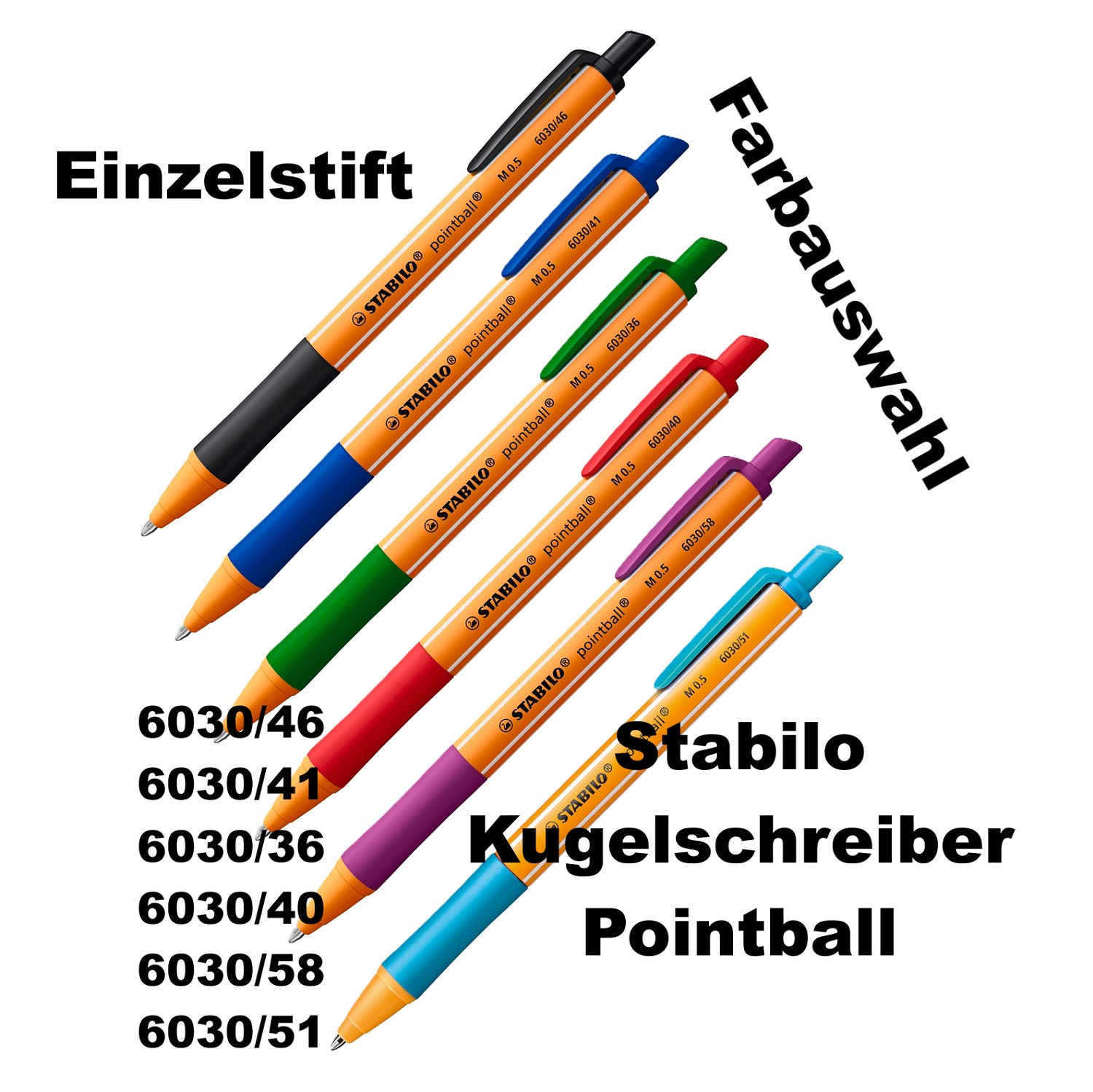 Stabilo Kugelschreiber Pointball 6030 M Mittel 0,5 mm Schwarz Blau - Farbauswahl