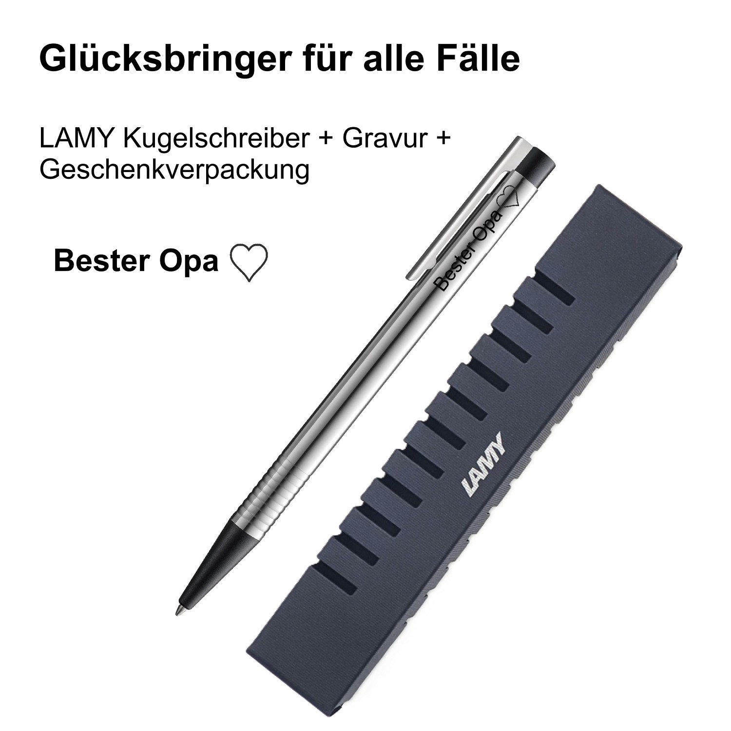 LAMY Kugelschreiber schwarz Geschenk Gravur Kleeblatt Prüfung Glücksbringer Bester Opa
