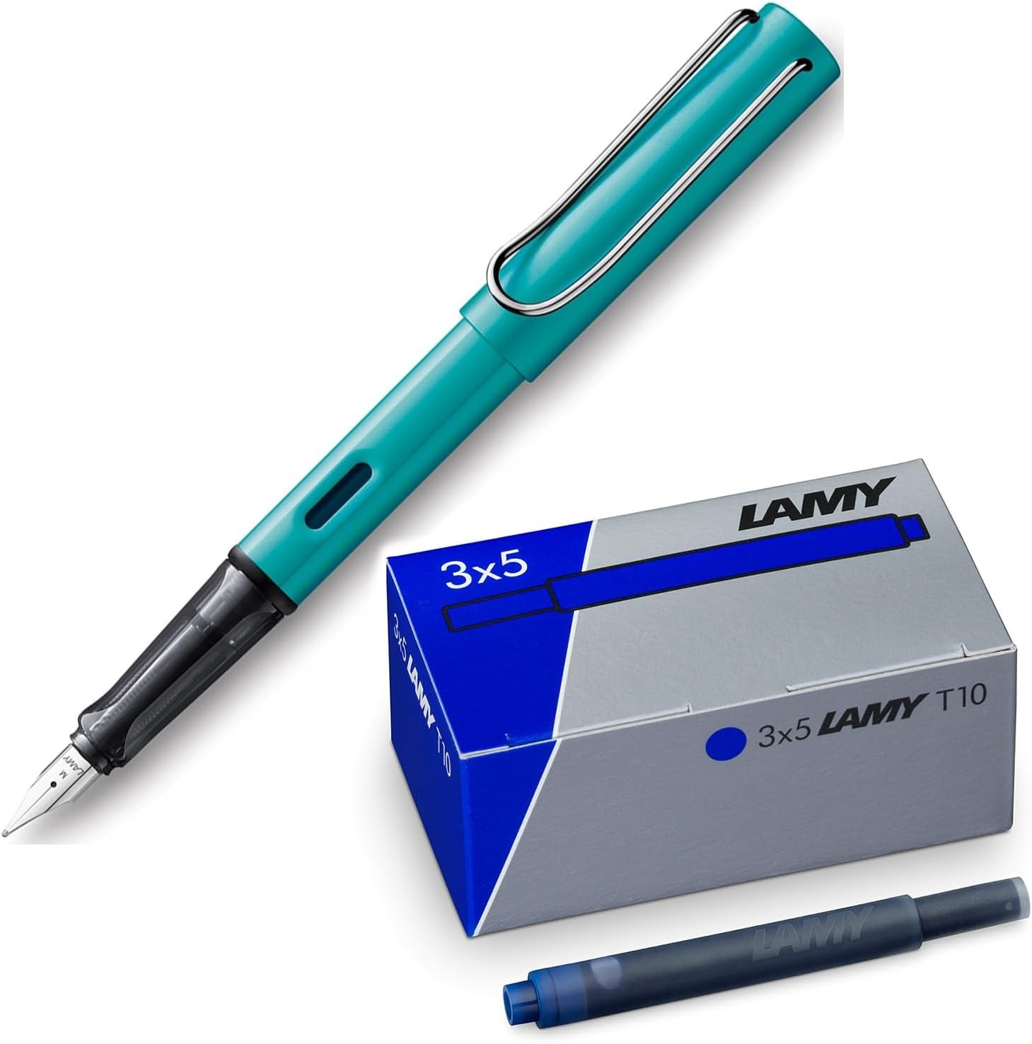 LAMY SET Füller türkis/blau/turmaline 023 + Patronen Blau T10 - löschbar - F Fein