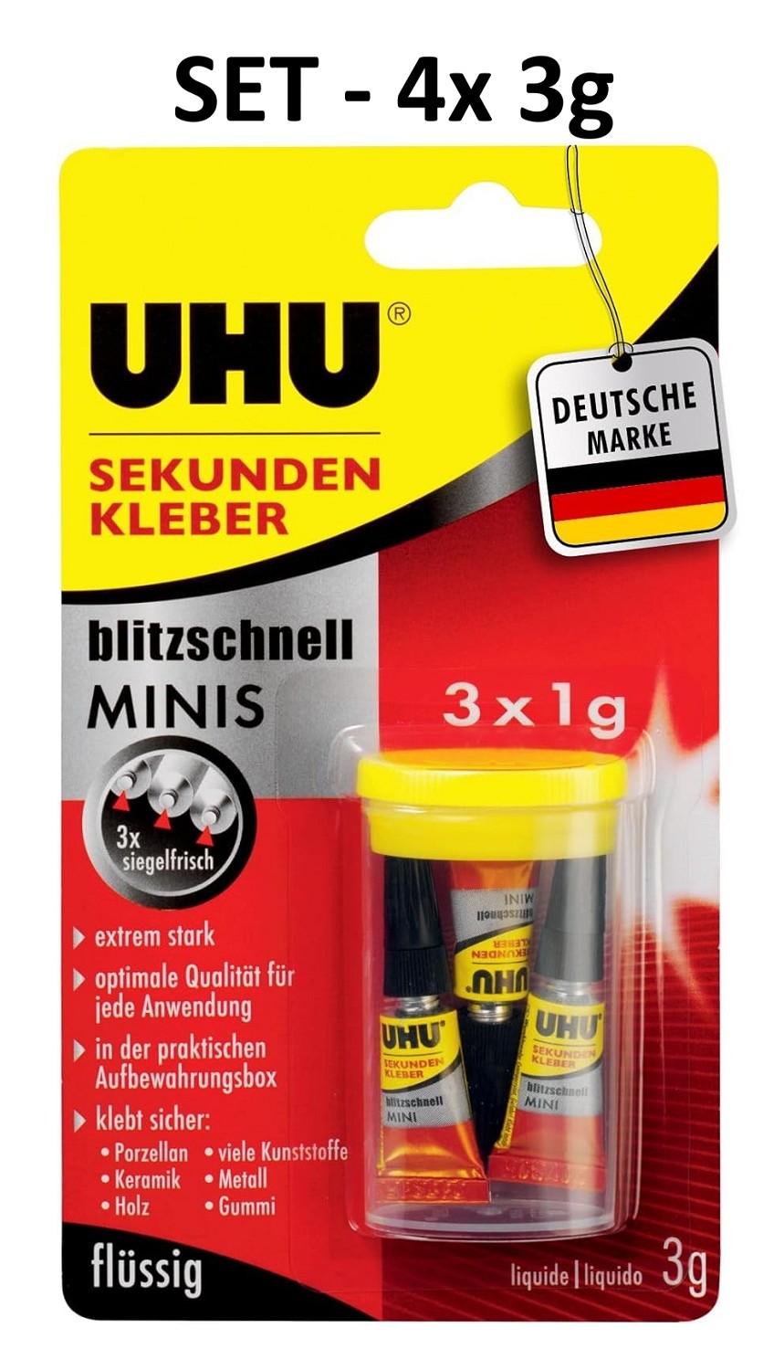 12x 1g UHU Sekundenkleber MINI in Box Extra stark - schnelltrocknend - mit Spitze - SET