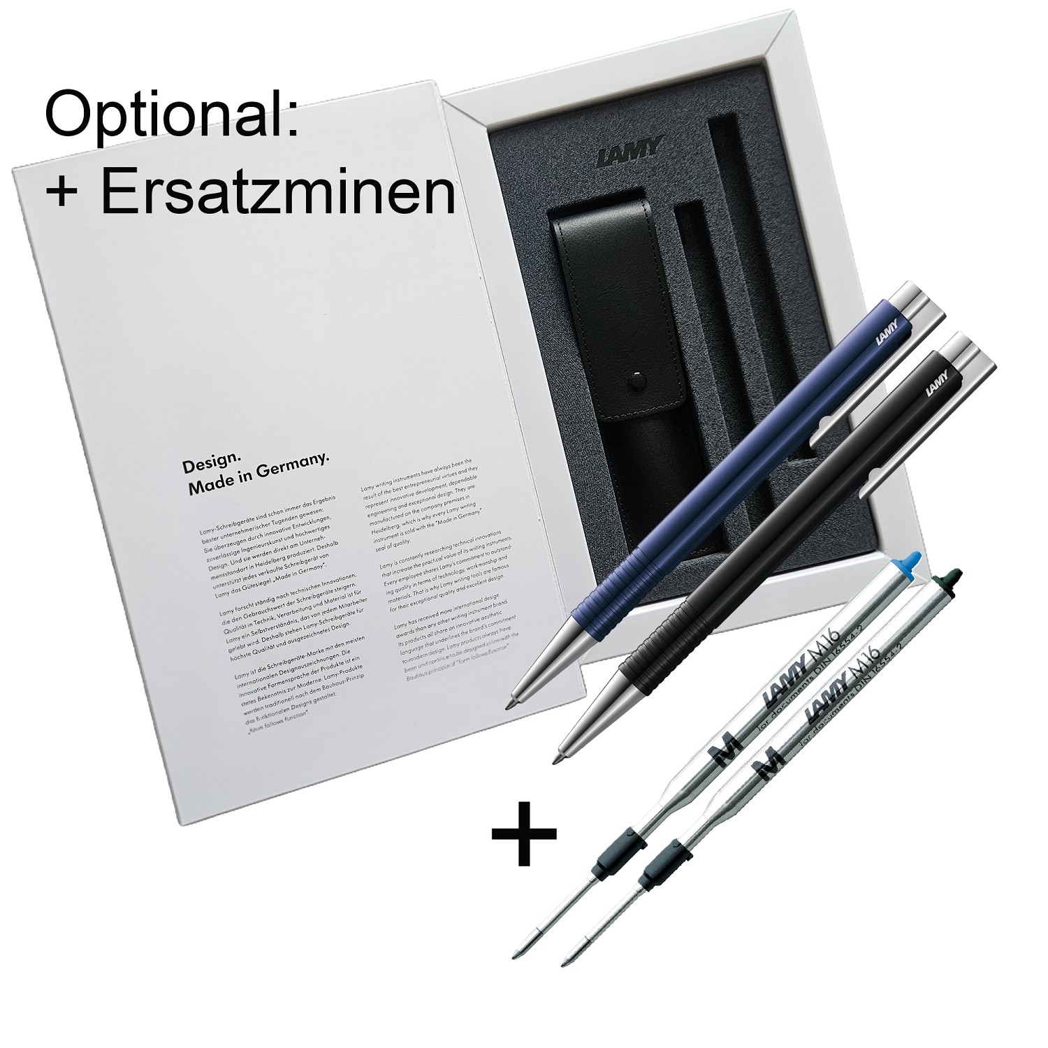 2x LAMY Logo Kugelschreiber blau + schwarz // 204 M+ M16 M Ersatzmine Mittel SET