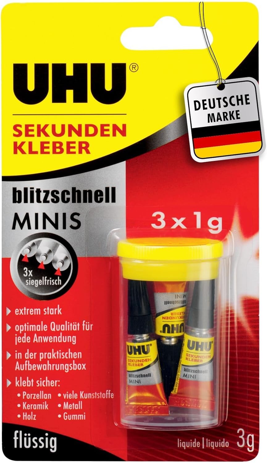 3x 1g UHU Sekundenkleber MINI in Box Extra stark - schnelltrocknend - mit Spitze - SET