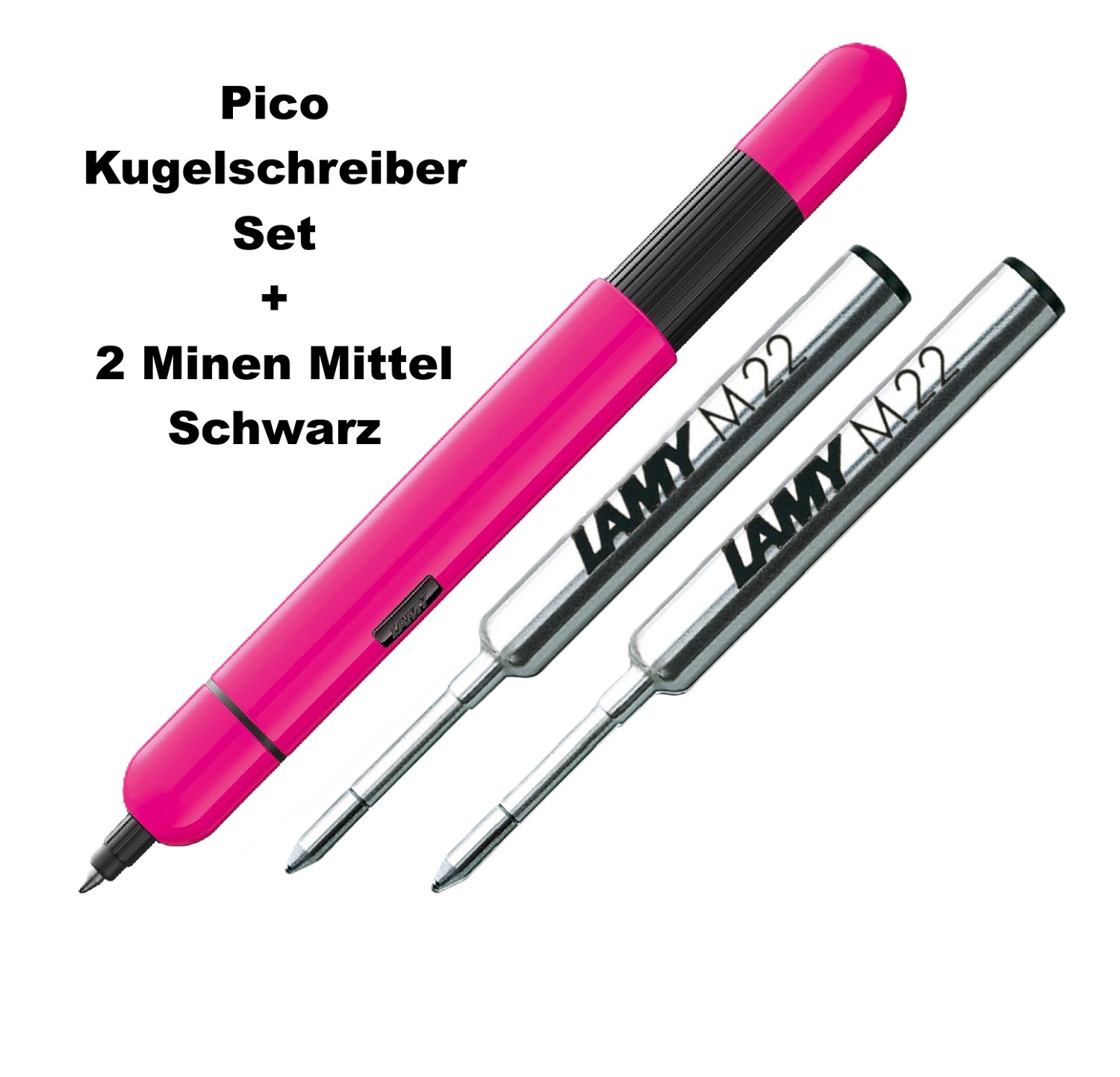 LAMY PICONeon Pink Glänzend Geschenk Set + 2x Ersatz Minen / Refills Schwarz M Mittel