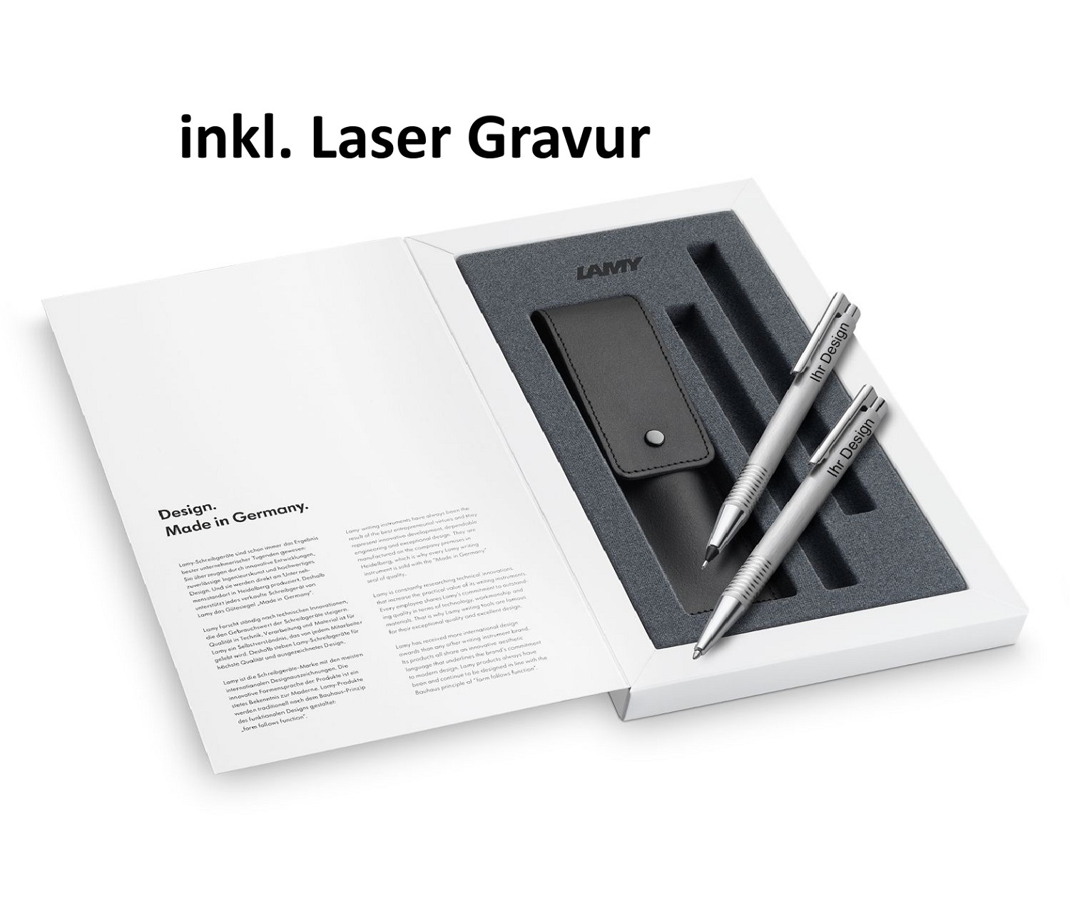 Lamy Logo brushed / strichmattiert Set - Kugelschreiber / Druckbleistift (0,7mm) - 106 / 206 inkl. Lasergravur beider Schreibgeräte