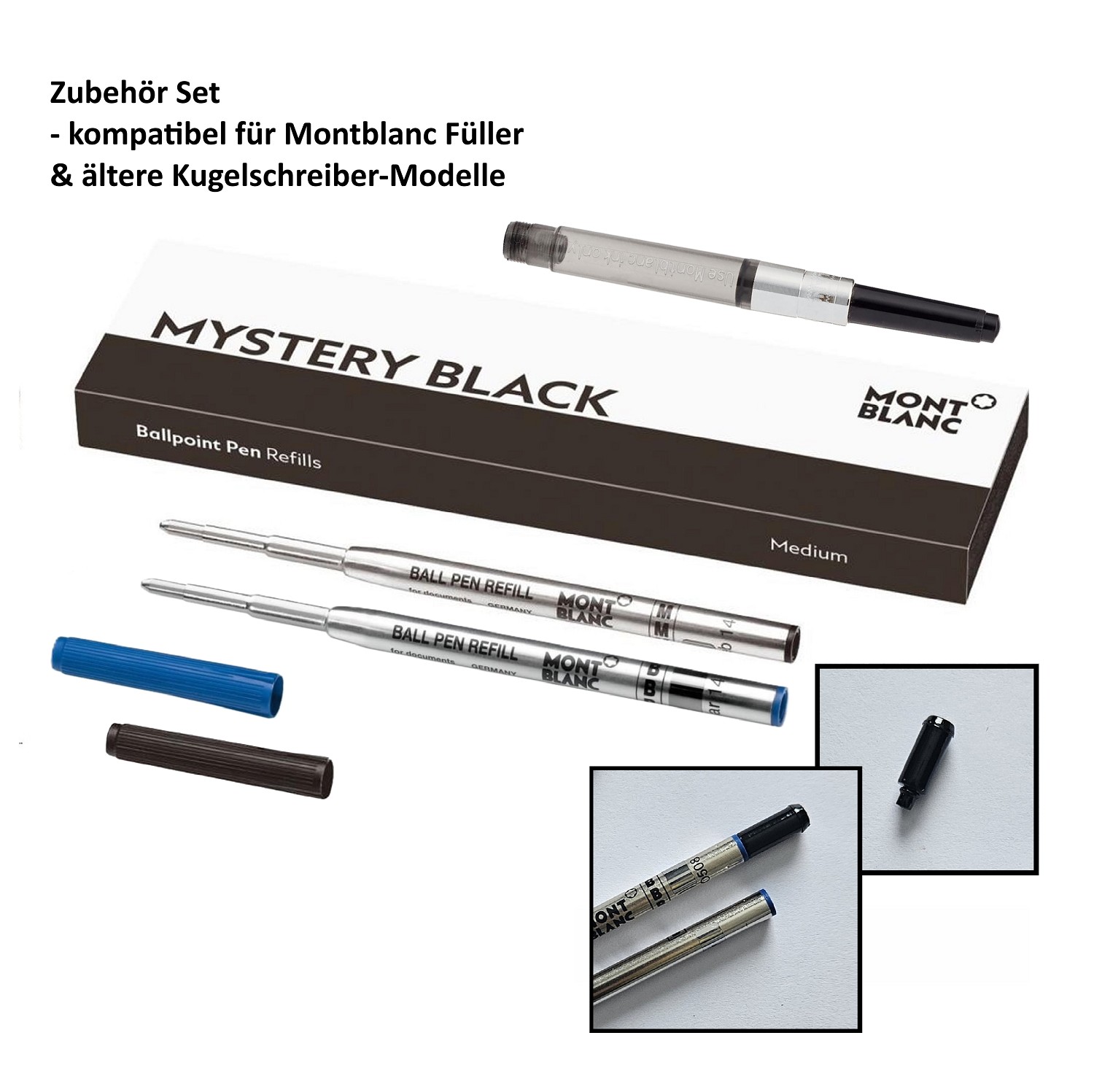 ZUBEHÖR SET kompatibel mit Montblanc Kugelschreiber + Füller - Adapter schwarz