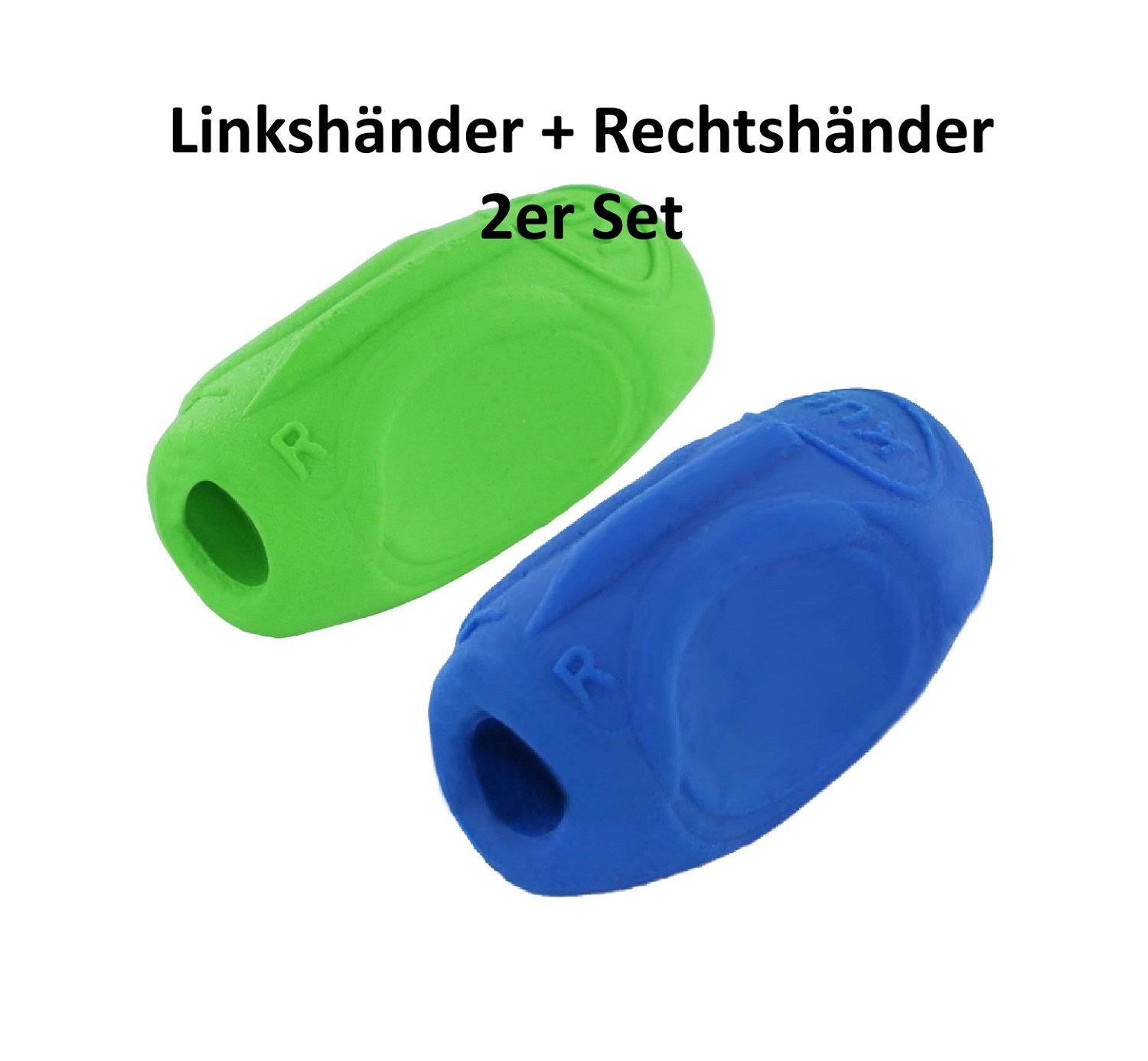 2x Kum Sattler Grip/Schreiblernhilfe/Griff/Schreibhilfe Gummi RH + LH blau grün