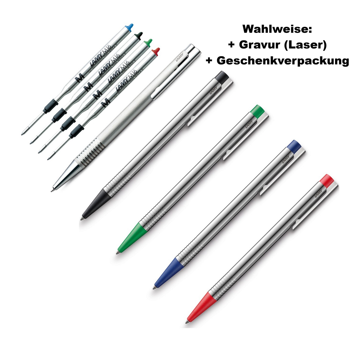 LAMY LOGO Kugelschreibe silber | Ersatz Mine M16 schwarz blau grün rot | Gravur / Geschenkverpackungen - Auswahl