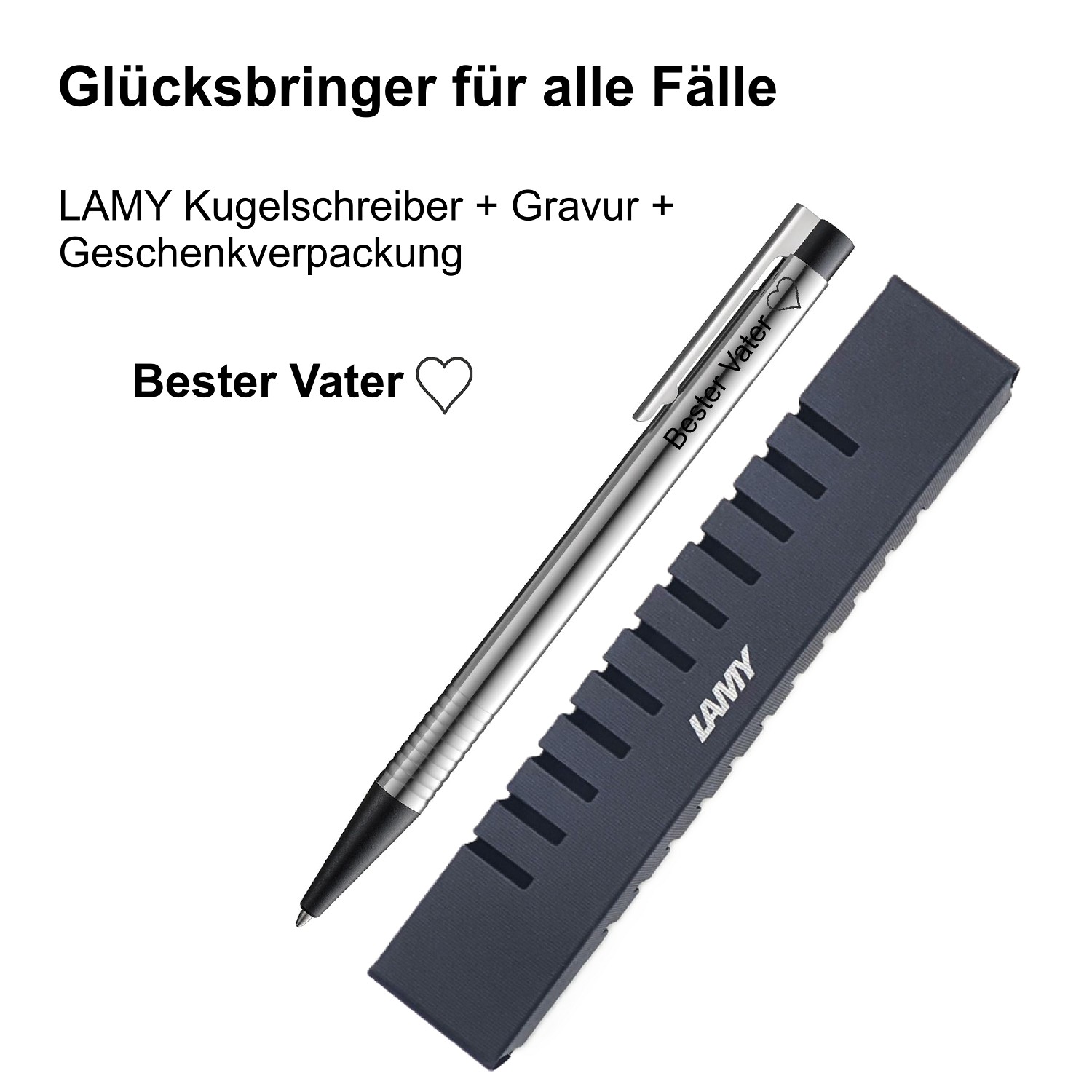LAMY Kugelschreiber schwarz Geschenk Gravur Kleeblatt Prüfung Glücksbringer Bester Vater