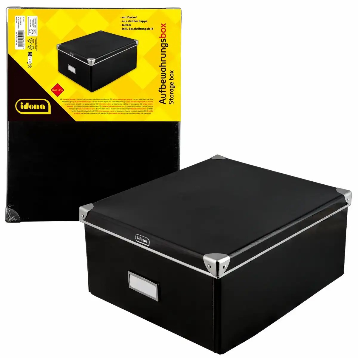 Idena Aufbewahrungsbox mit Deckel faltbar schwarz 35x28x17cm