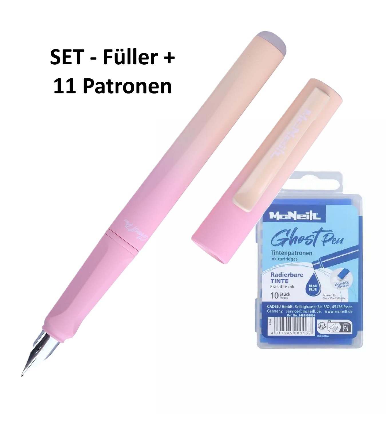 McNeill Ghost Pen Rosa/Apricot Füller + 11 Patronen blau löschbar/radierbar - SET