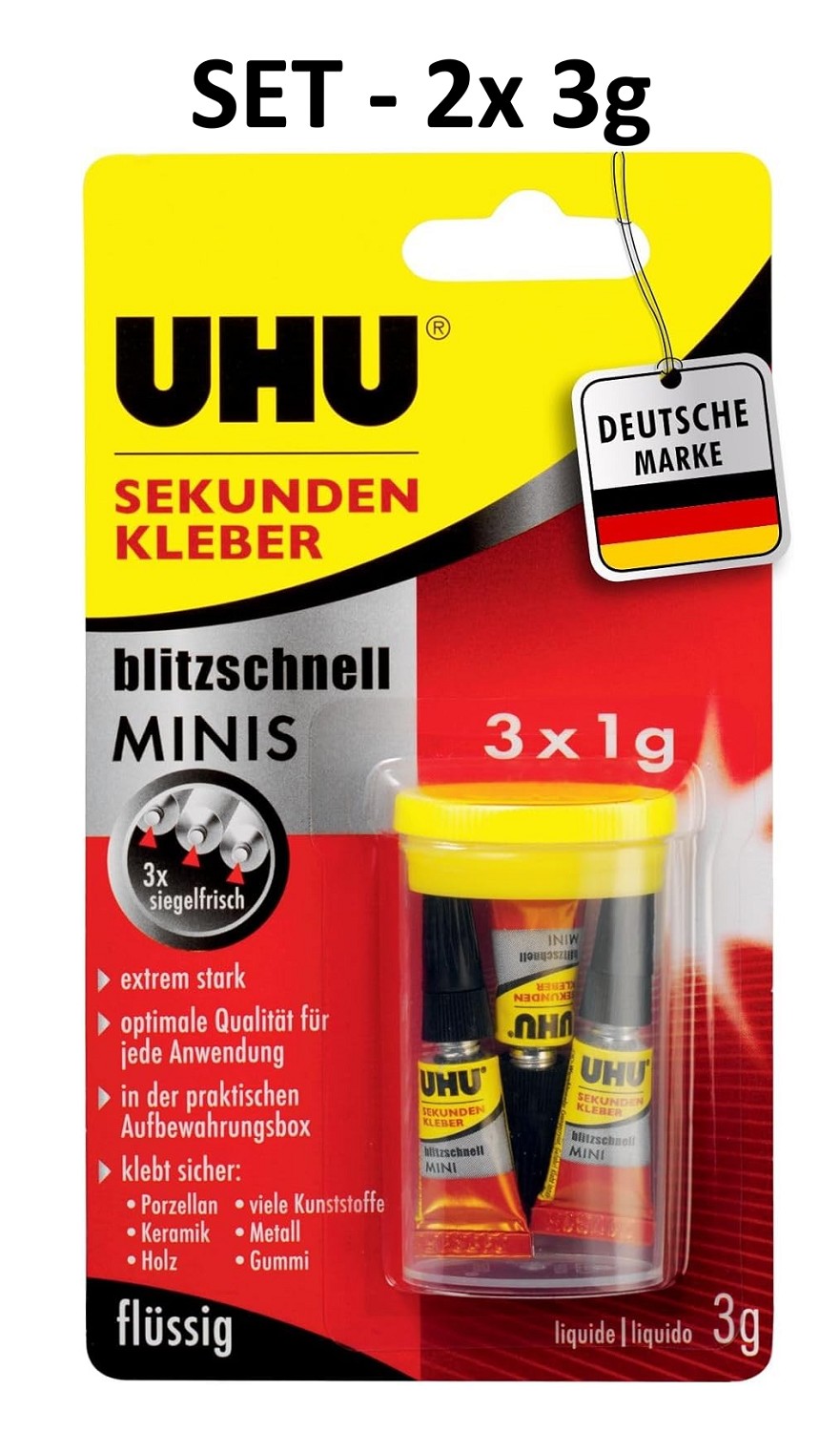 6x 1g UHU Sekundenkleber MINI in Box Extra stark - schnelltrocknend - mit Spitze - SET
