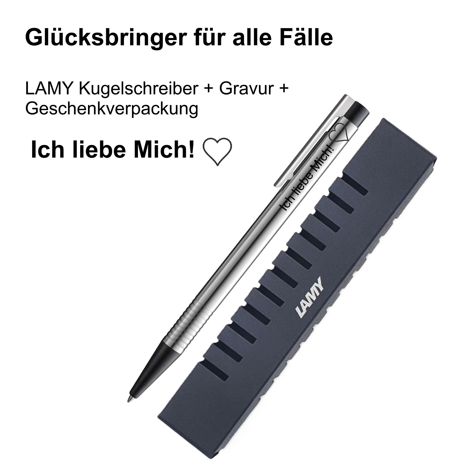 LAMY Kugelschreiber schwarz Geschenk Gravur Kleeblatt Prüfung Glücksbringer Ich liebe Mich!
