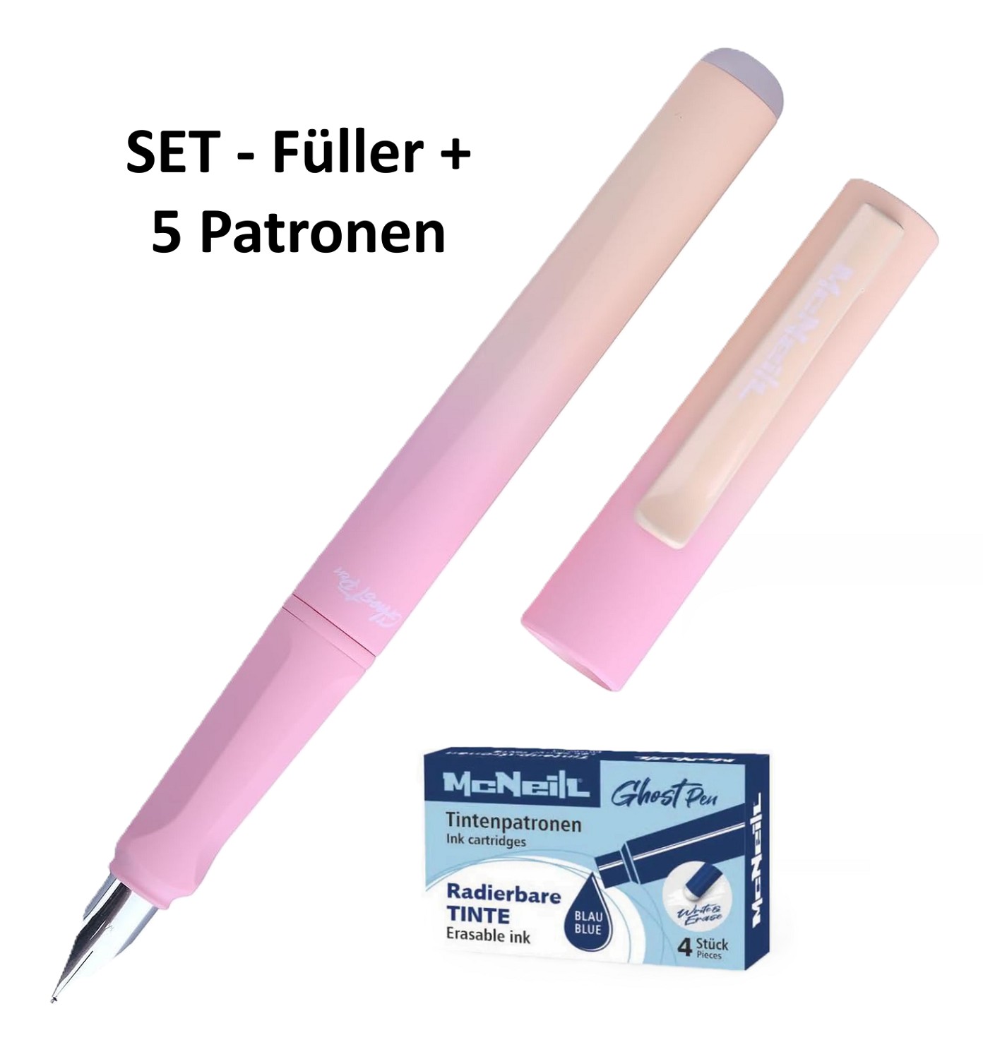 McNeill Ghost Pen Rosa/Apricot Füller + 5 Patronen blau löschbar/radierbar - SET