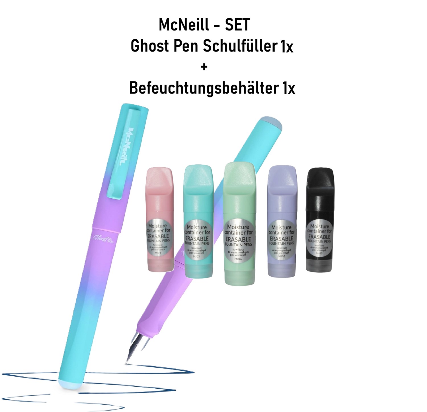 1x McNeill Befeuchtungsbehälter Befeuchter + Ghost Pen Füller Lila Blau - SET