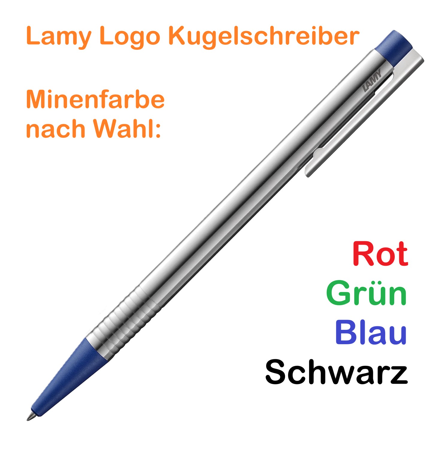 LAMY logo Kugelschreiber 205 Blau mit Minenwechsel / Farbwunsch (grün, schwarz, rot und blau)