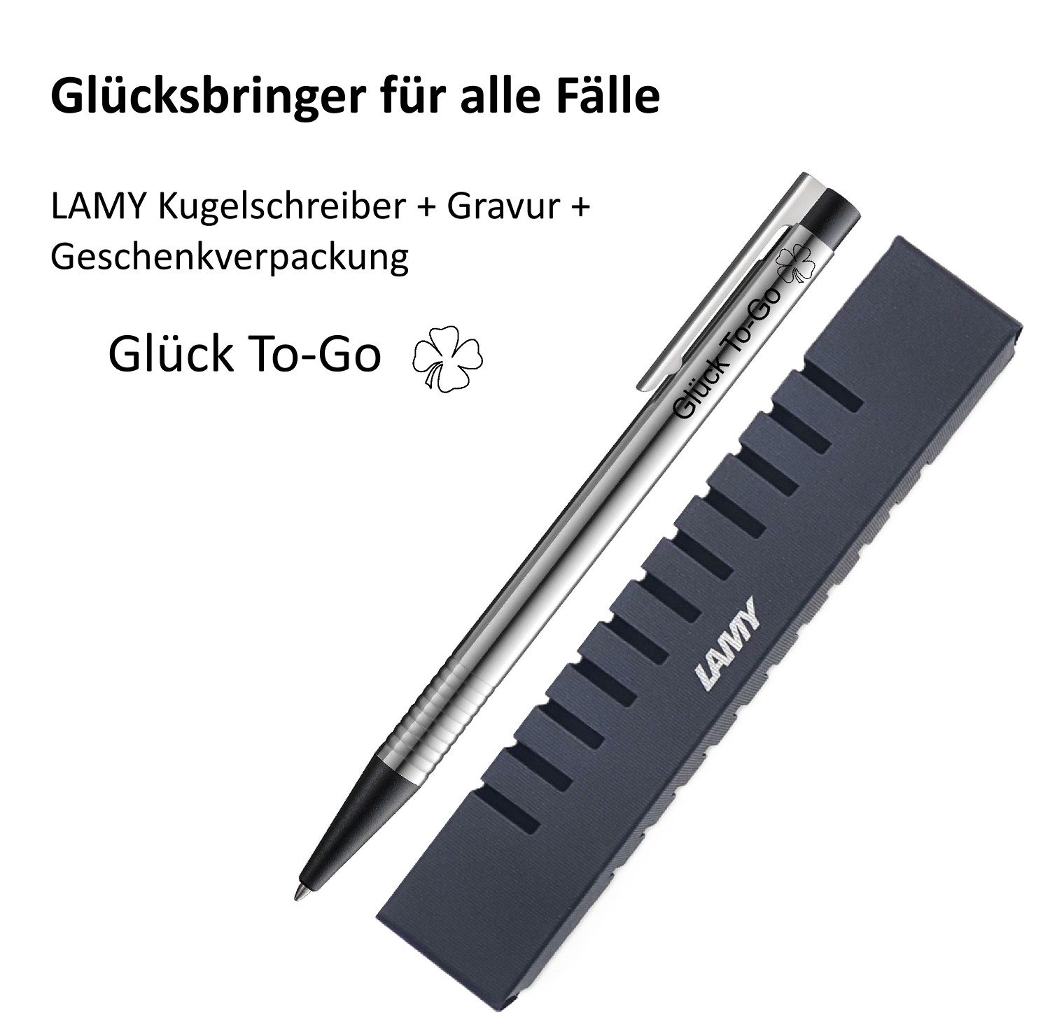 LAMY Kugelschreiber schwarz Geschenk Gravur Kleeblatt Prüfung Glücksbringer Glück To-Go