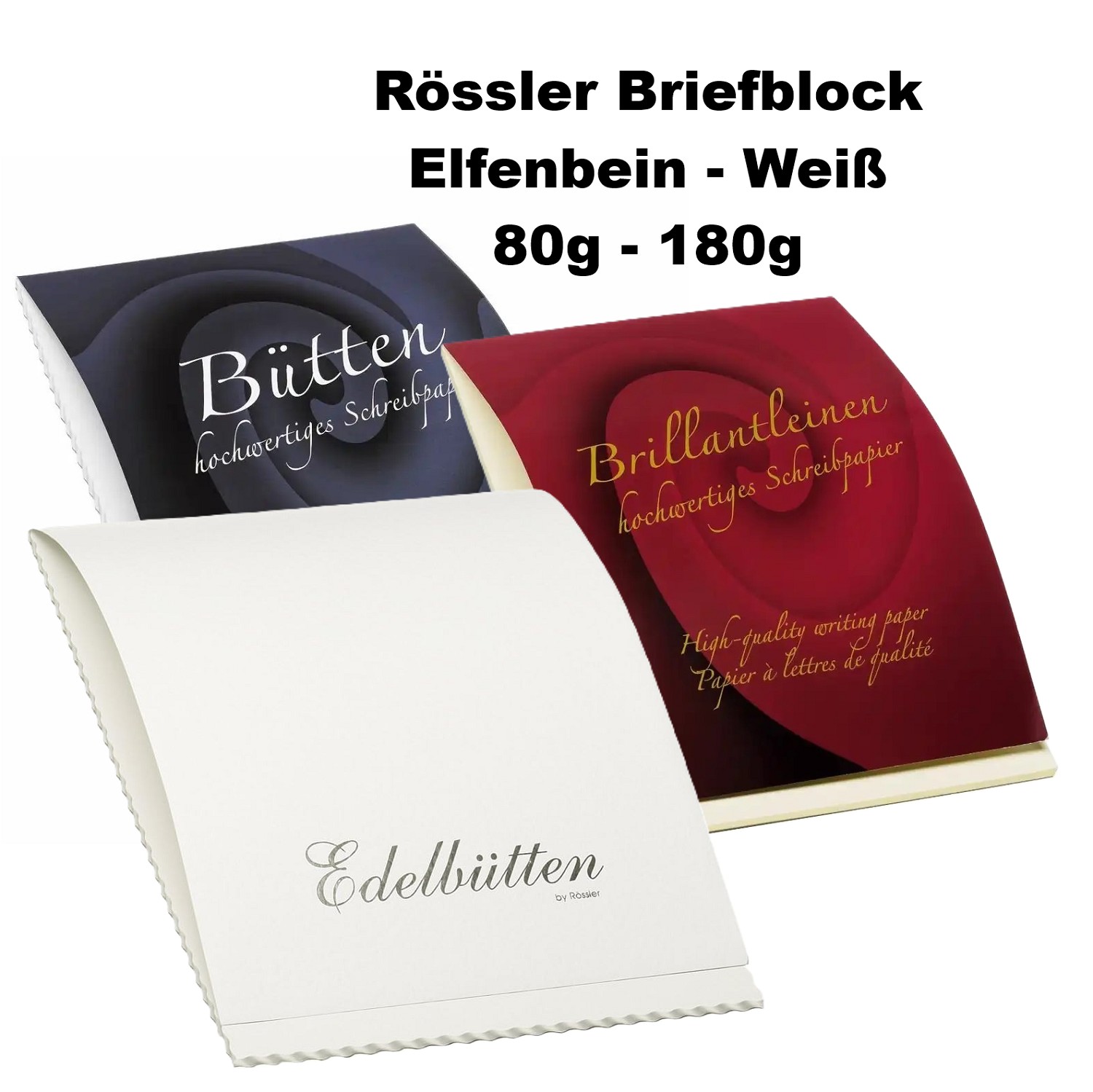 RÖSSLER Briefblock Edel Bütten Brilliant Leinen weiß elfenbein 80 / 180g Auswahl