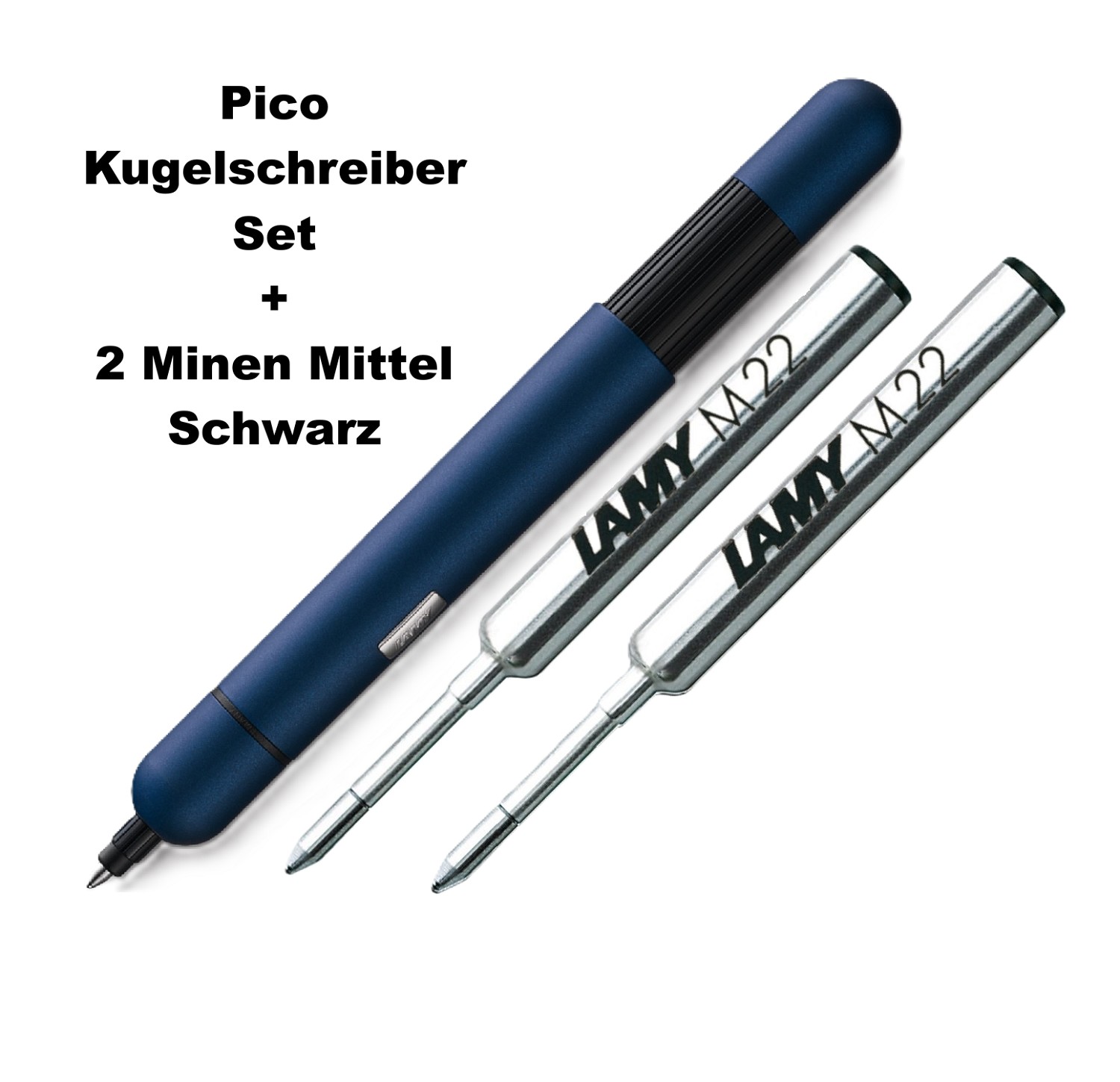 LAMY PICO Imperial Blue / Dunkel Blau Matt Geschenk Set + 2x Ersatz Minen / Refills Schwarz M Mittel