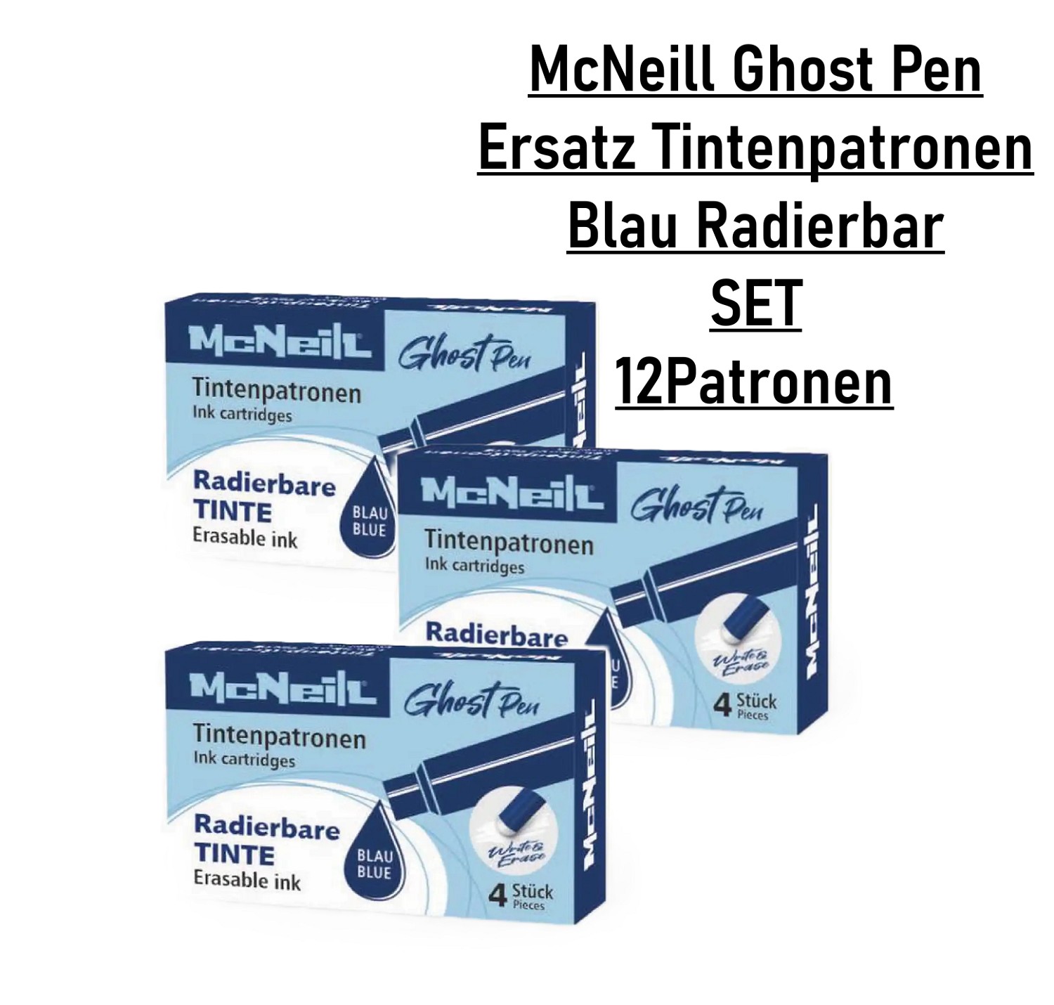 McNeill Tintenpatronen Ghost Pen radierbar 12 Stück  Blau