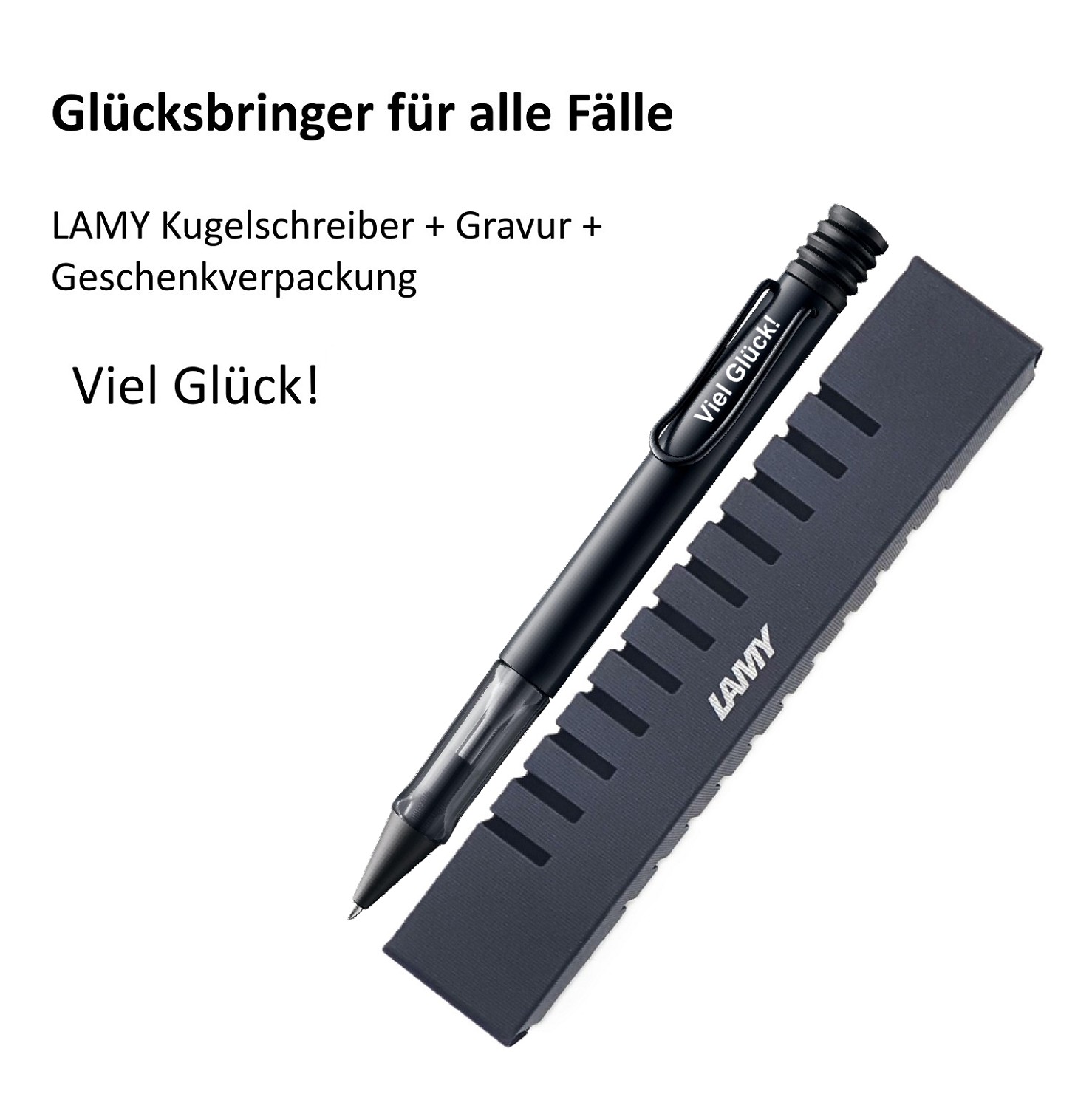 LAMY AL Star Kugelschreiber Kuli + Laser Gravur Viel Glück Glücksbringer Black / Schwarz - 271 + Geschenkverpackung