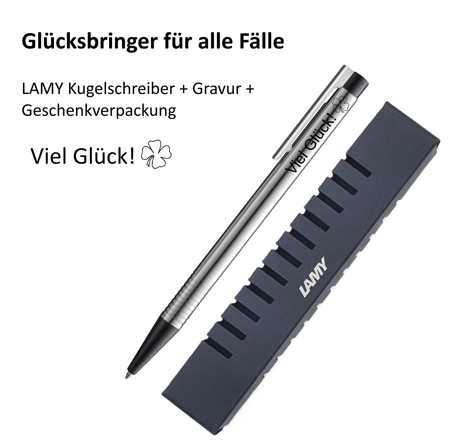 LAMY Kugelschreiber schwarz Geschenk Gravur Kleeblatt Prüfung Glücksbringer Glück